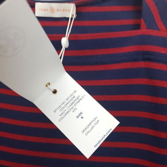 Tory Burch Boatneck Callan Top in Navy / Cabernet Colorbond Stripe F E-0146a - Picture 7 of 12